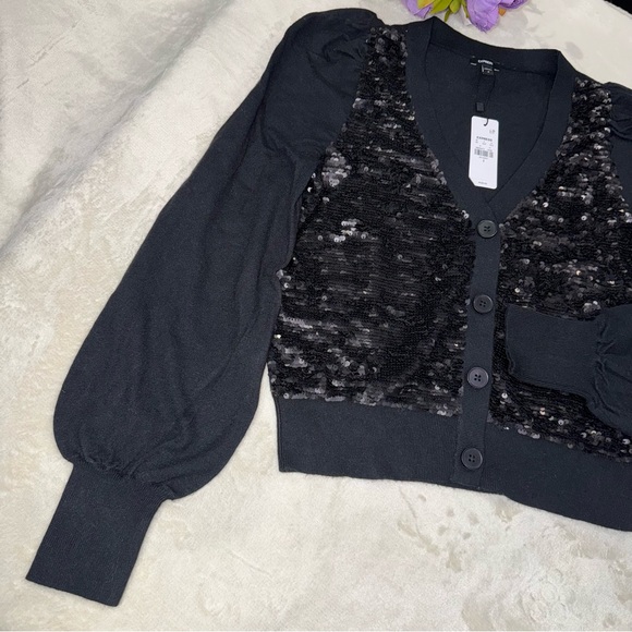 NWT Express Black Sequin Button Front Cardigan - Picture 9 of 15